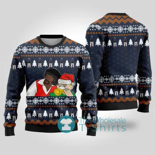 Inappropriate Samuel Jackson Drink Beer Ugly Christmas Sweater Navy