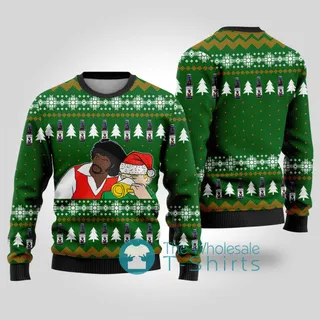 Inappropriate Samuel Jackson Drink Beer Ugly Christmas Sweater Forest Green