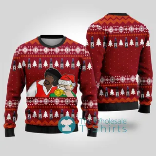 Inappropriate Samuel Jackson Drink Beer Ugly Christmas Sweater Cardinal Red