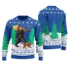 Bigfoot Walking Bulldog Ugly Christmas Sweater Royal - variant image 1