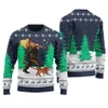 Bigfoot Walking Bulldog Ugly Christmas Sweater Royal
