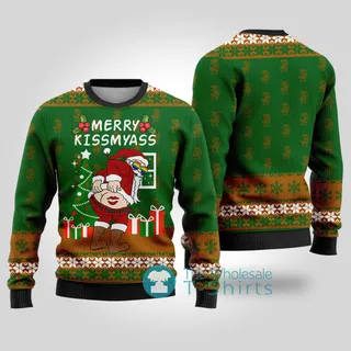 Merry Kissmyass Dirty LGBT Santa Sweater Forest Green