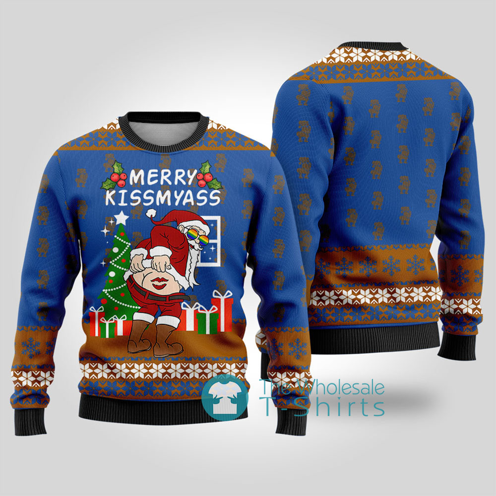 Merry Kissmyass Dirty LGBT Santa Sweater Royal - variant image 1
