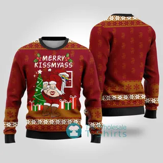 Merry Kissmyass Dirty LGBT Santa Sweater Cardinal Red