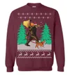 Bigfoot Walking Bulldog Ugly Christmas Sweater