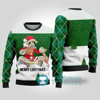 Merry Luffymas One Piece Ugly Christmas Sweater Forest Green