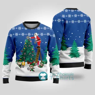 Santa Decorates Soccer Ball Ugly Christmas Sweater Royal