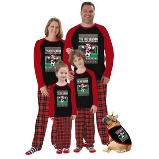 Tis The Season Soccer Pajamas Matching Family Christmas Black Red
