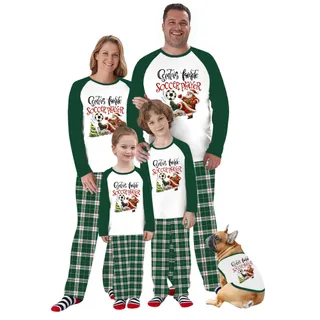 Santa Soccer Player Matching Family Christmas Pajamas Green