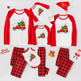 Christmas Pjs Family Matching Bigfoot Santa On Truck Red White
