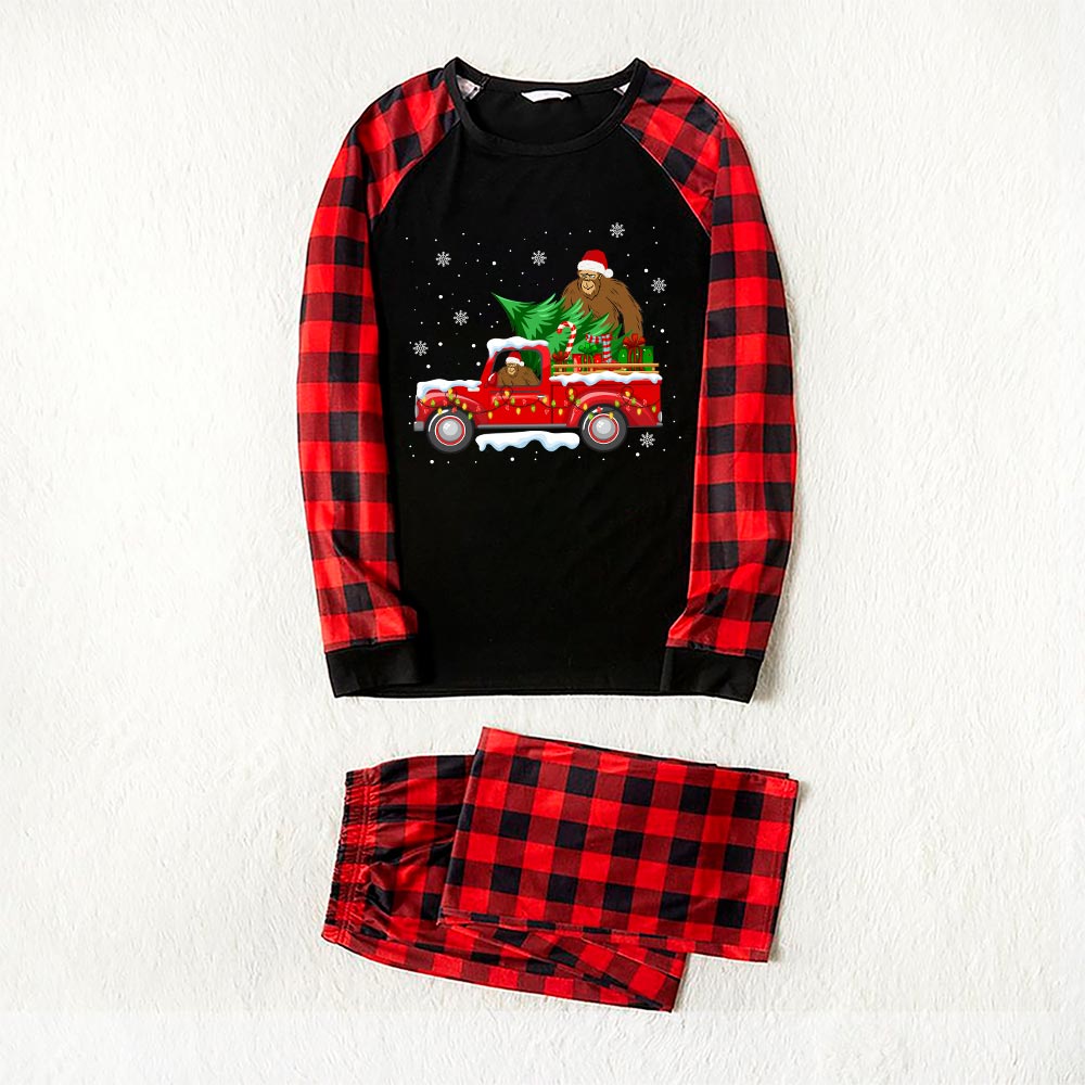 Unique Bigfoot Santa On Truck Christmas Pjs Sets Black Red