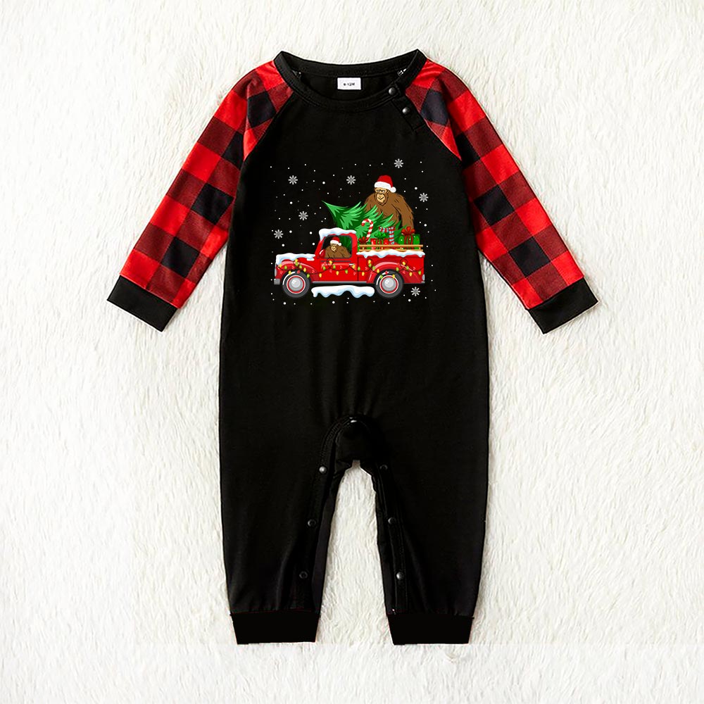 Unique Bigfoot Santa On Truck Christmas Pjs Sets Black Red