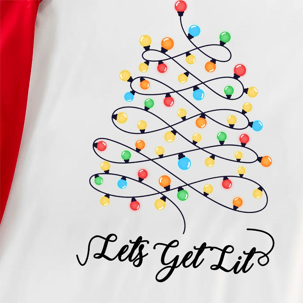 Festive Lets Get Lit Christmas PJs Family With Xmas Tree Buffalo Plaid