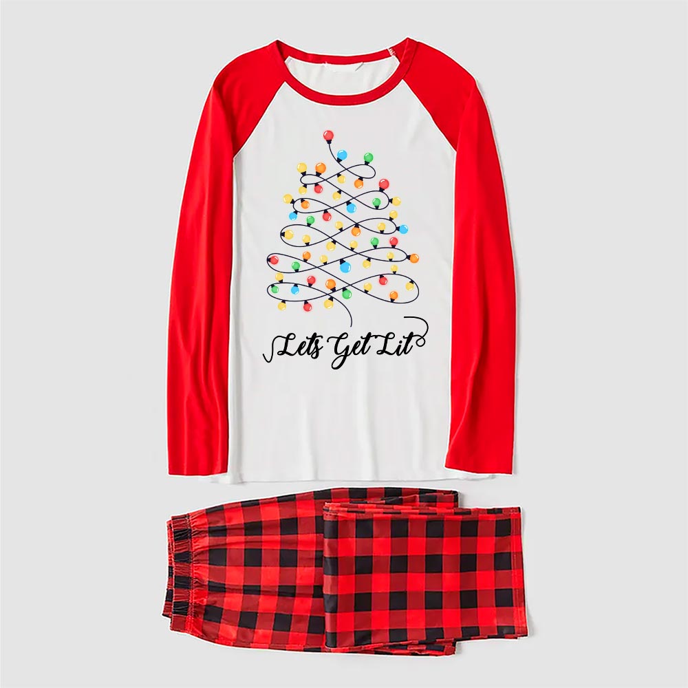 Festive Lets Get Lit Christmas PJs Family With Xmas Tree Buffalo Plaid