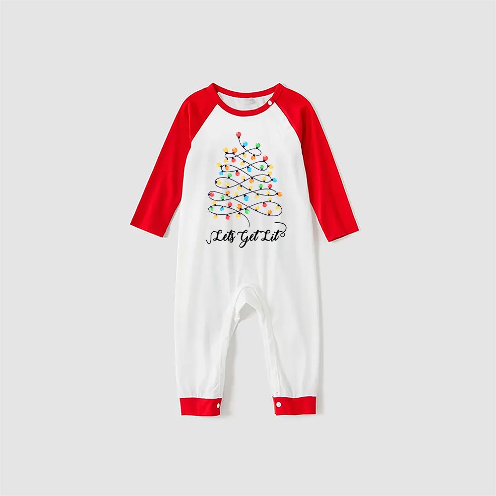 Festive Lets Get Lit Christmas PJs Family With Xmas Tree Buffalo Plaid