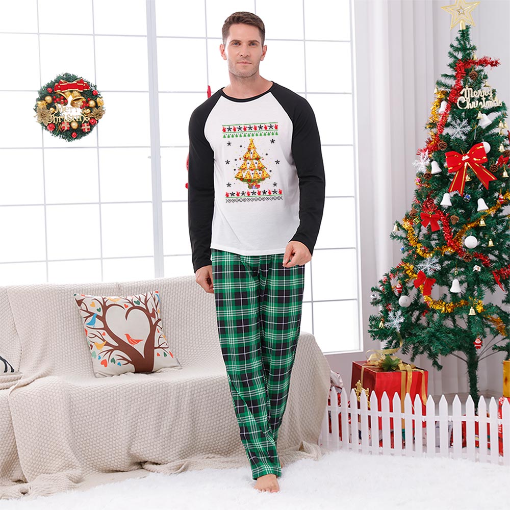 Unique Pizza Family Christmas Pajamas Plaid Green