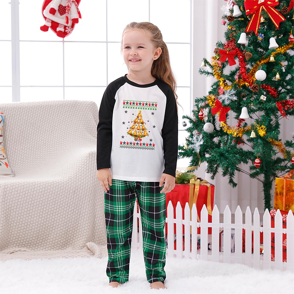 Unique Pizza Family Christmas Pajamas Plaid Green