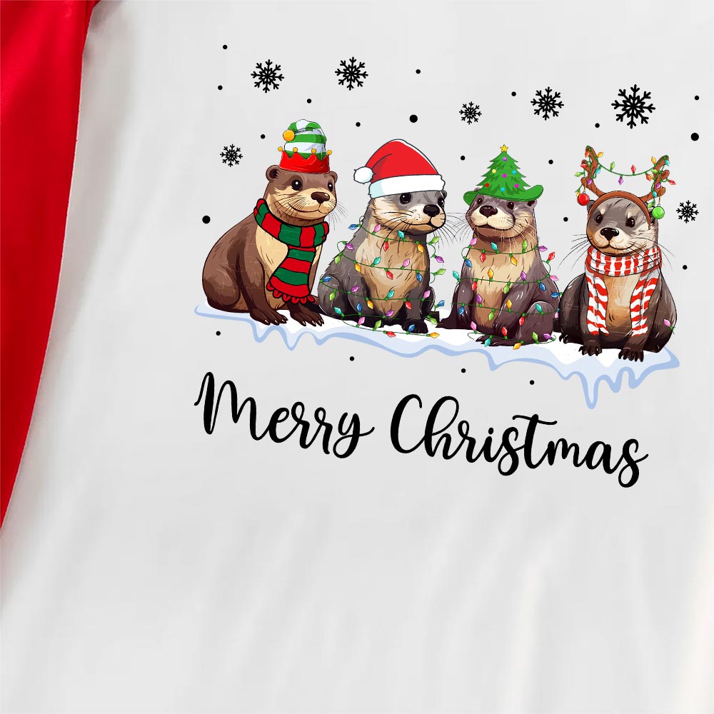 Festive Otters Christmas Pj For Family Red White Plaid