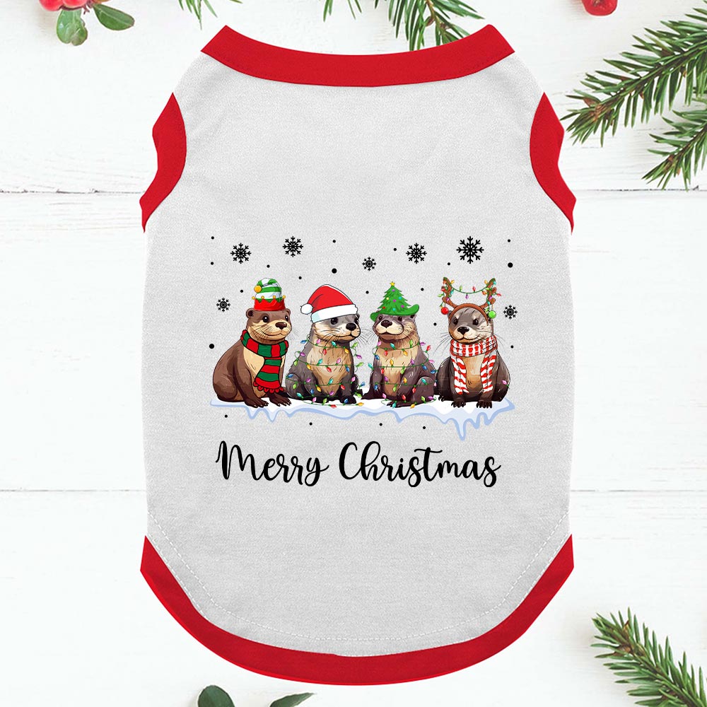 Festive Otters Christmas Pj For Family Red White Plaid