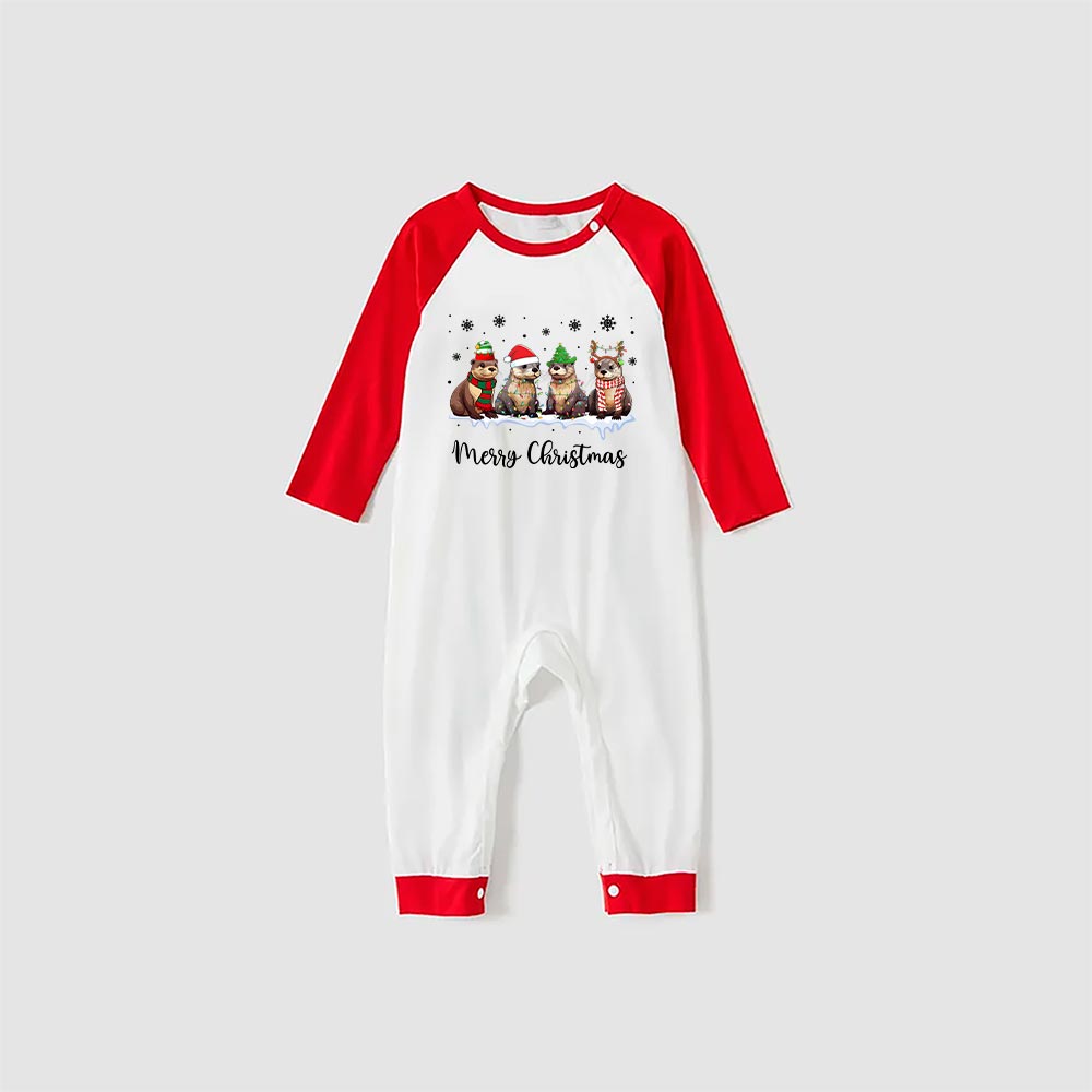Festive Otters Christmas Pj For Family Red White Plaid