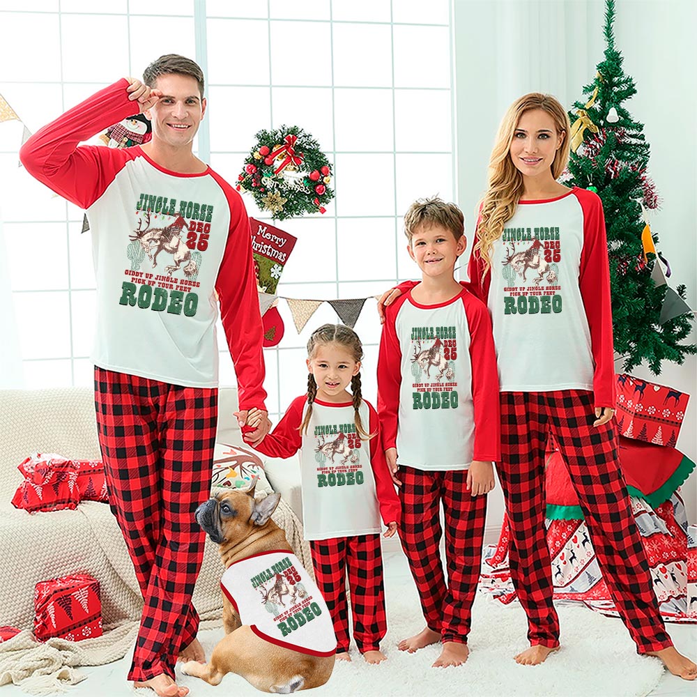 Jingle Horse Matching Pajamas Christmas Cowboy Santa Red And White - variant image 1