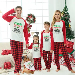Personalized Kids Pajamas Christmas Cousin Crew Red Festive