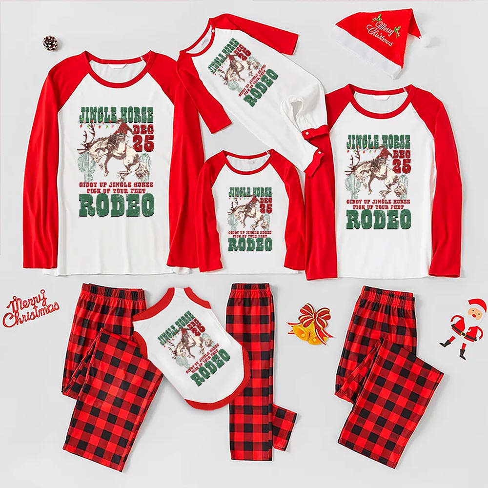 Jingle Horse Matching Pajamas Christmas Cowboy Santa Red And White