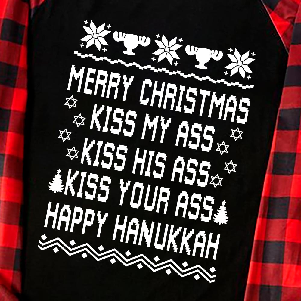 Menorah Pajamas Merry Xmas And Happy Hanukkah Black