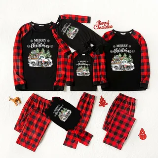 Christmas Family Pj Set Gray Gnome Truck Presents