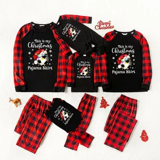 Festive Soccer Matching Holiday Family Pajamas Black And Red
