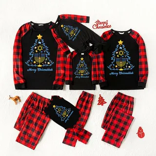 Family Chistmas Pajamas Hanukkah Tree Jewish Black