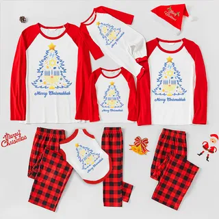 Merry Chrismukkah Family Christmas Pajama Hanukkah Tree Red Plaid