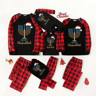 Hanukkah Matching Christmas Pajamas Family Black And Red