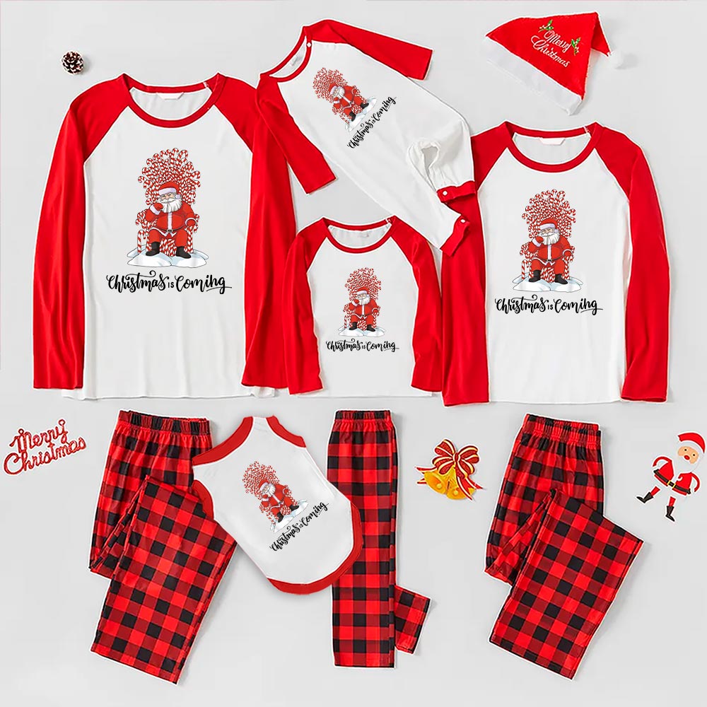 Fun Santa Family Xmas Pajamas Candy Cane Red Plaid - variant image 1