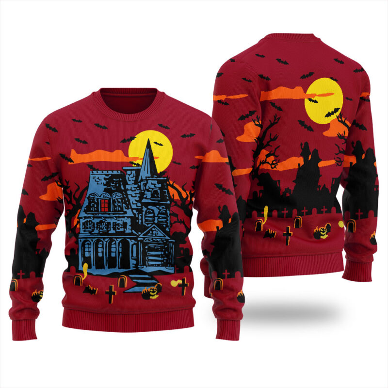 Haunted House Happy Halloween Ugly Sweater