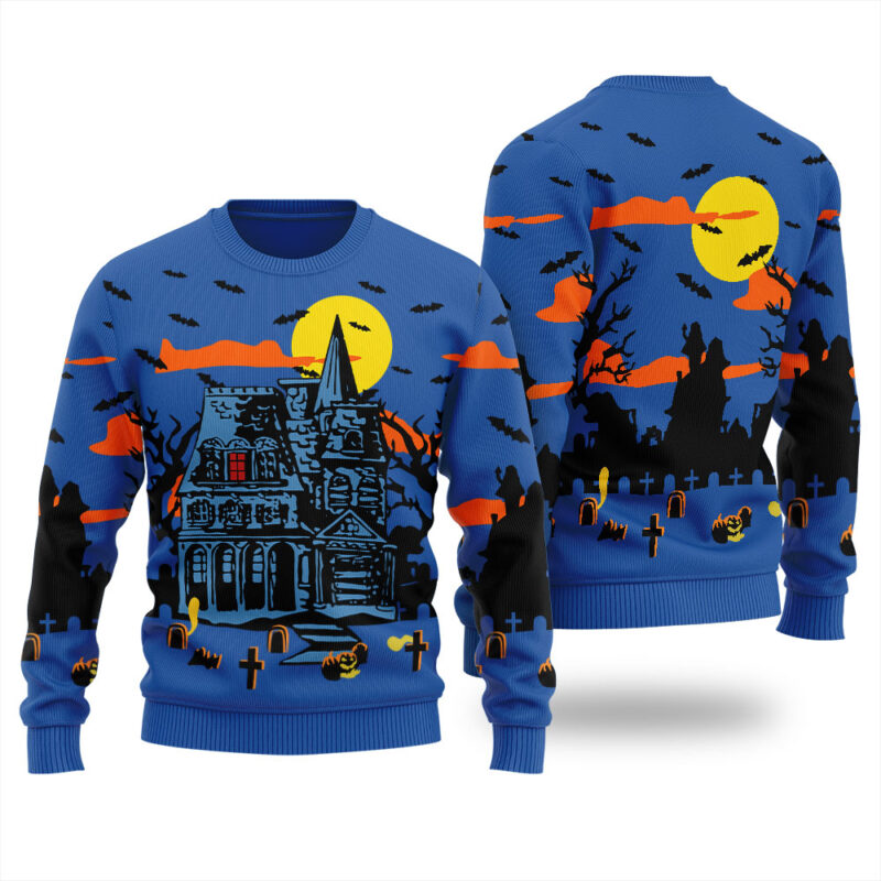 Haunted House Happy Halloween Ugly Sweater