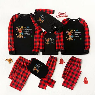 Reindeer Family Christmas Pajamas Including Dog Nice Or Naughty Black