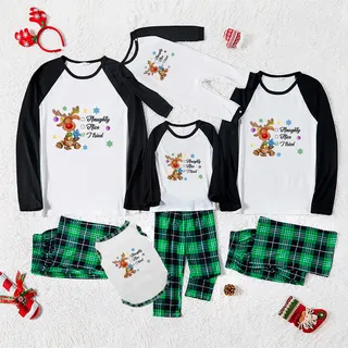 Nice Or Naughty Family Christmas Pajamas With Dog Green Plaid