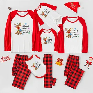 Reindeer Matching Family PJs For Christmas Nice Or Naughty Red