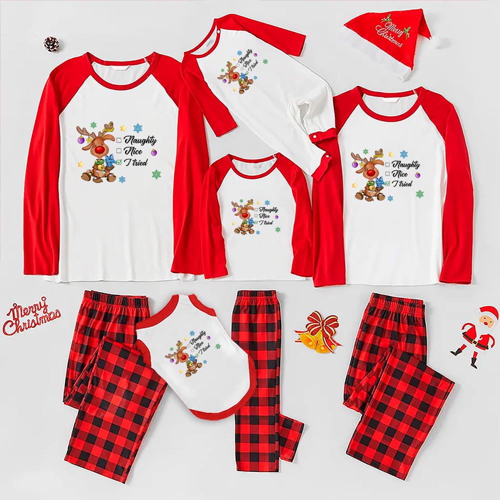 Reindeer Owner And Dog Pajamas Nice Or Naughty Red White