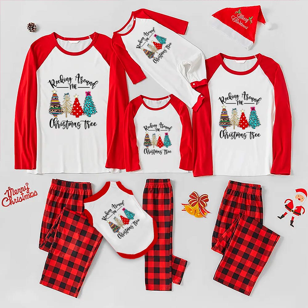 Christmas PJs Family Rocking Around The Xmas Trees Red