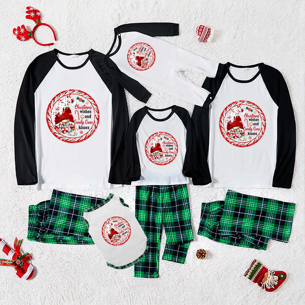 Candy Cane Gnome Christmas Pjs Matching Green White