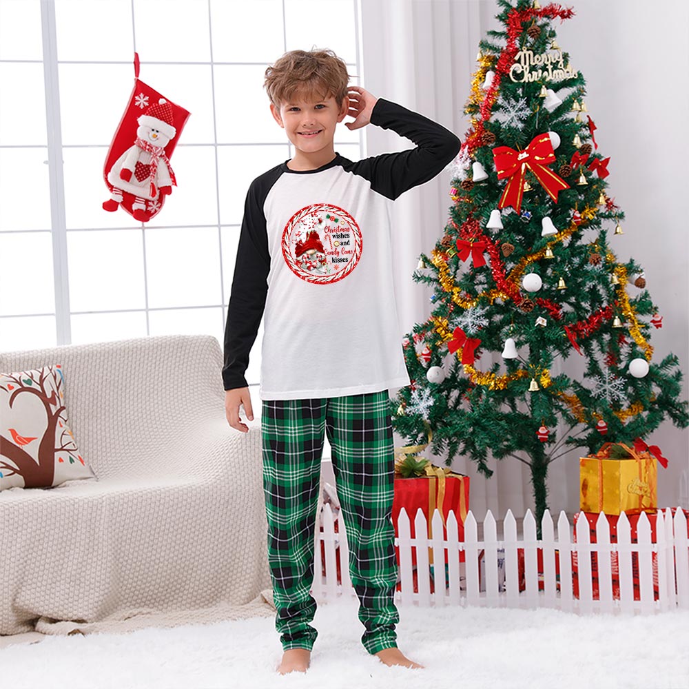 Candy Cane Gnome Christmas Pjs Matching Green White