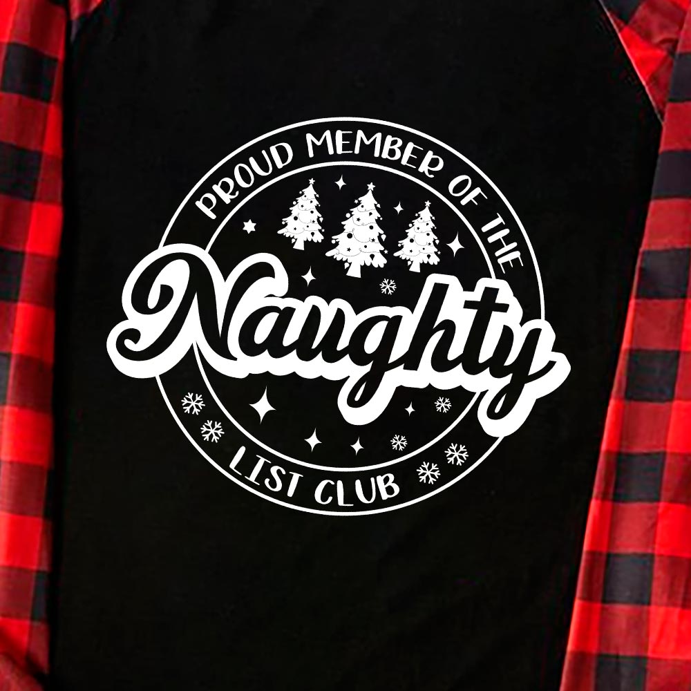 Holiday PJ Sets Saying Naughty List Club Black Red