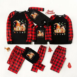Magical Gnome Gingerbread Christmas Pjs For Families Black And Red