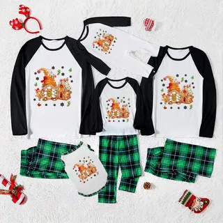 Gnome Gingerbread House Christmas Pajama Sets For Family Green White