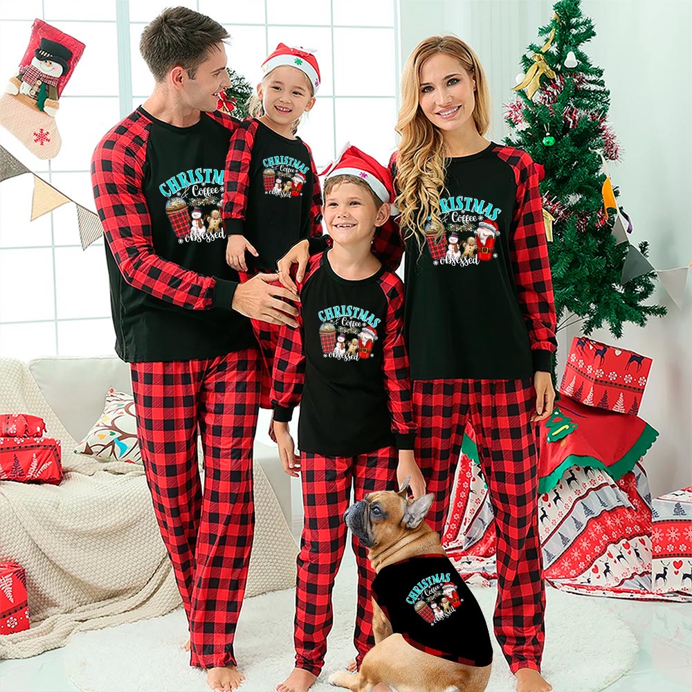 Holiday Coffee Obsessed Pajamas For The Family Black Red