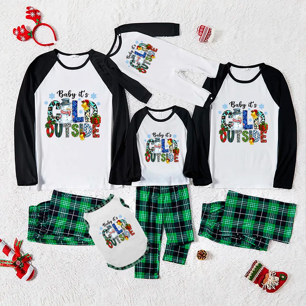 Snowman Xmas Family Pjs Baby It's Cold Outside Green - variant image 1