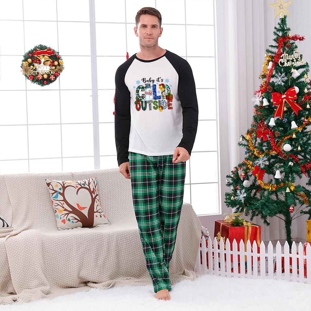 Snowman Xmas Family Pjs Baby It's Cold Outside Green