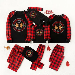 Happy Gingerbread Matching Christmas Pajamas For Families Black Red